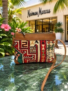 Neiman Marcus Turkish Tapestry Leather Crossbody Boho Southwestern Rare- Vintage